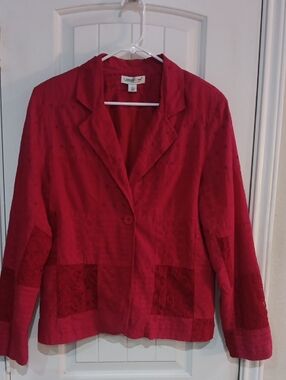 Coldwater Creek Red Patchwork Eyelet Lace Blazer [Size L]